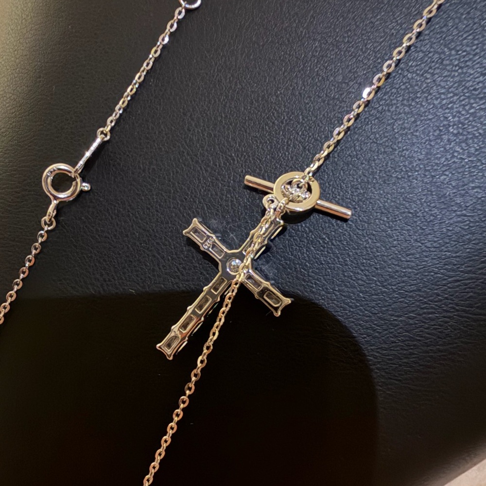 Sterling Silver Moissanite Lariat Style Cross Pendant Necklace - Picture 6 of 6